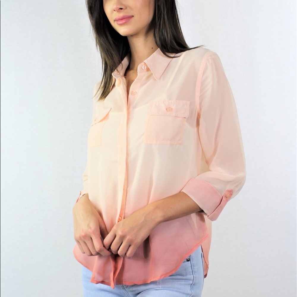Sheer ombré pink button up blouse